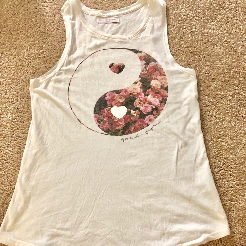 White Ying Yang Floral Tank